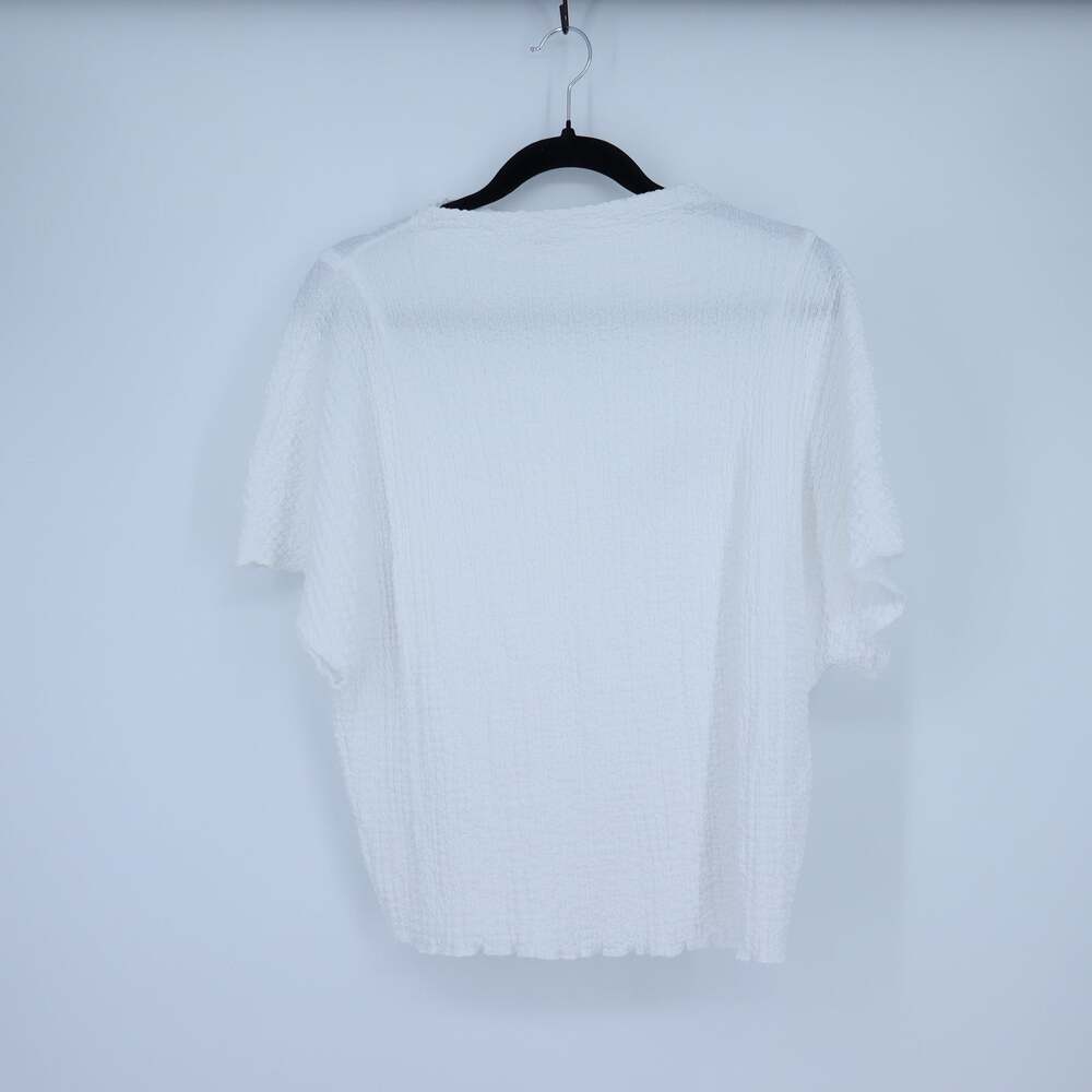 Zara Crinkled Knit Top White Crew Neck Short Sleeve Casual Women's M